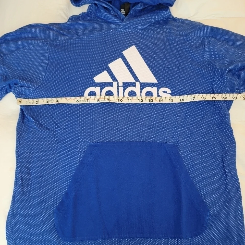 Mens Adidas Blue Short Sleeve Hoody Sweatshirt Medium Unisex